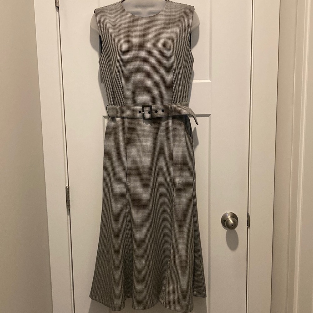 Beautiful Sleeveless  Houndstooth Belted MIDI  Sheath Dress 👗,size-2,Lined